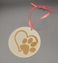 Wooden Circle Paw Heart Ornament
